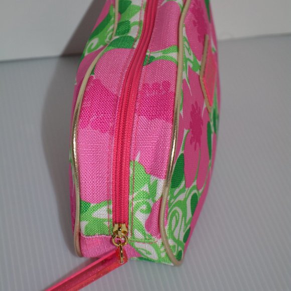 Lilly Pulitzer For Estee Lauder Cosmetic Bag Makeup Tote Pink Green Floral 5 x 9 - Picture 3 of 9